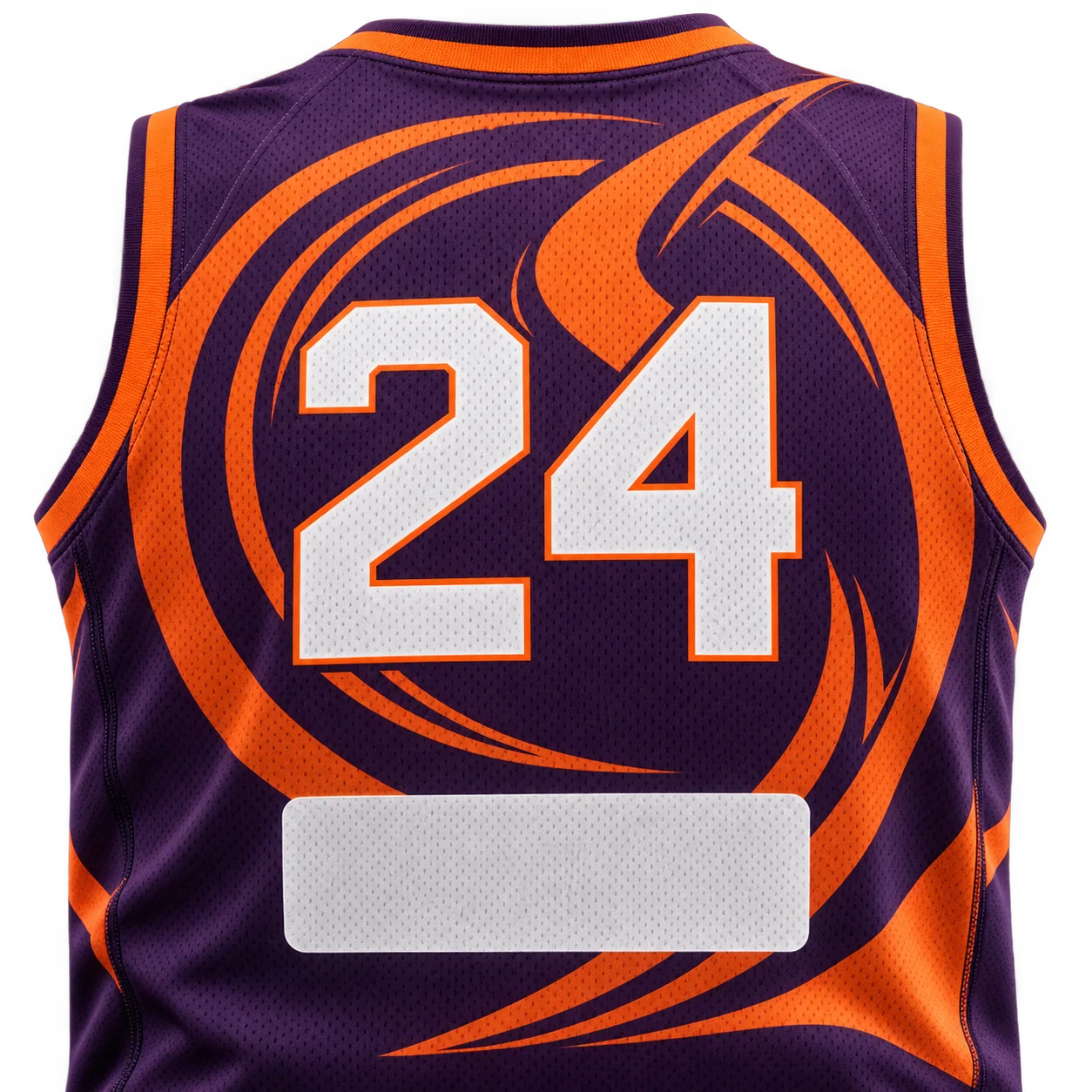 Back of aubergine basketball jersey with large white player number 24