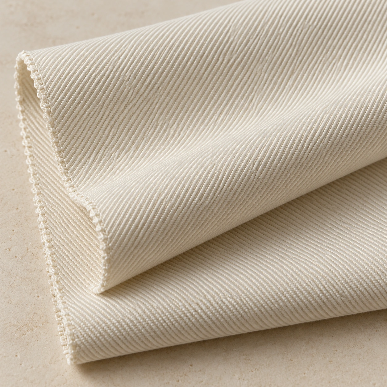 Representative trouser-weight polyester twill texture; generated illustration.