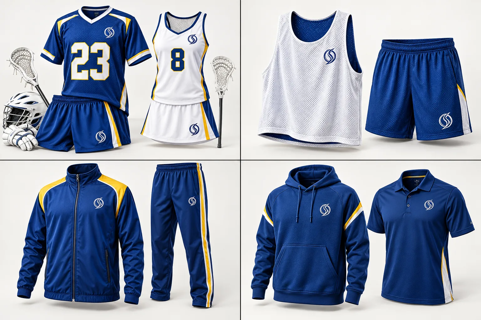 Lacrosse match apparel in Sapphire, bright yellow, white