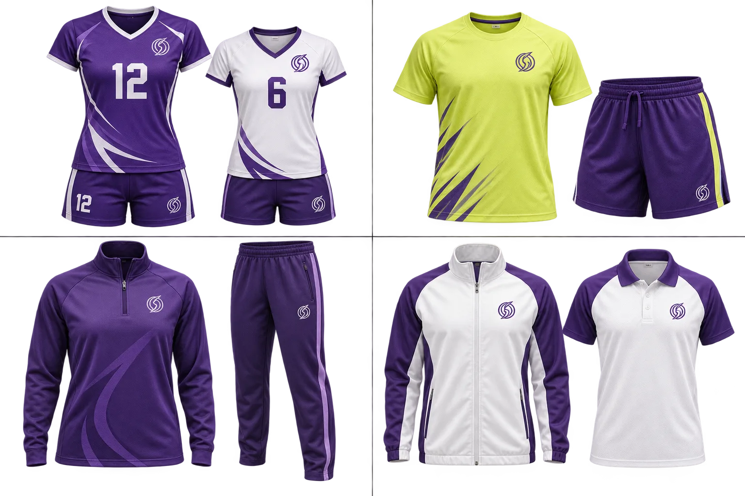 Volleyball match apparel in Ultraviolet, citron, white