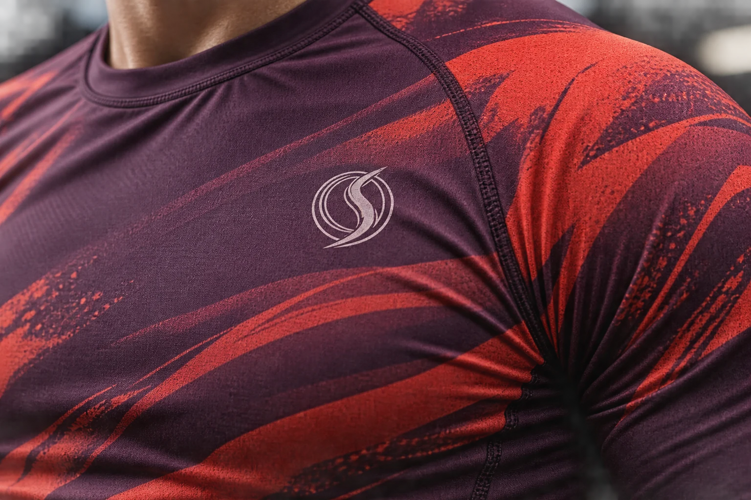 Small Oversky emblem integrated into a sublimated MMA training top